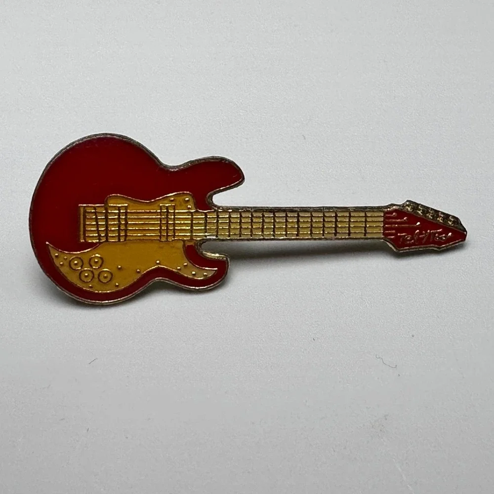 VINTAGE Electric‎ Guitar Lapel Pin Enamel TEL Y TOO Clutch Pinback 1.5 in Red